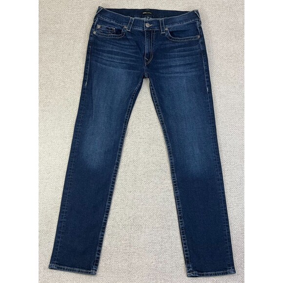 True Religion Jeans Rocco Relaxed Skinny Men's 36 (37x34) Stretch Blue Denim - Picture 1 of 11